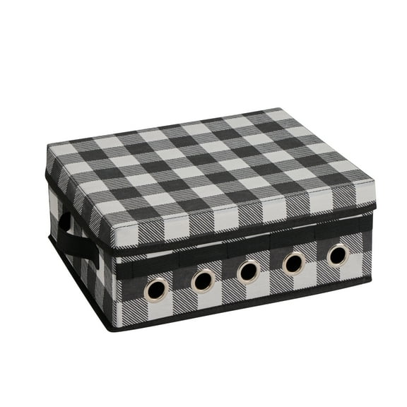 Organize It All Buffalo Plaid Gift Wrapping and Ribbon Storage Organizer Box in Black & White