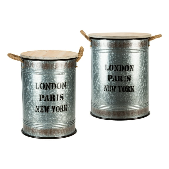 Organize It All Cobblestone Metal Storage Bin Set of 2 with Wooden Lid