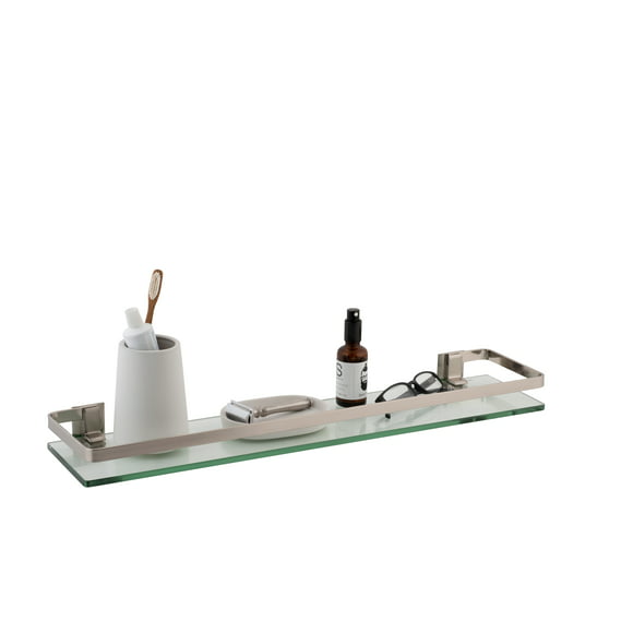 Organize It All Decorative Glass Bathroom Shelf with Nickel Rail