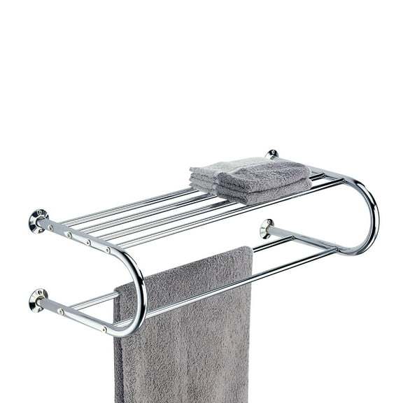 Organize It All Wall Mounted Bath Shelf with Towel Bar in Chrome