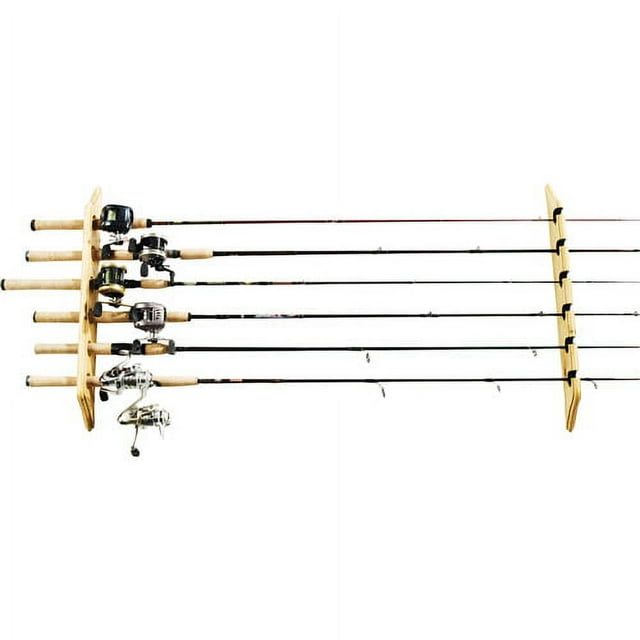 Organized Fishing Lacquered Pine Horizontal Wall Rack - 6 Rods