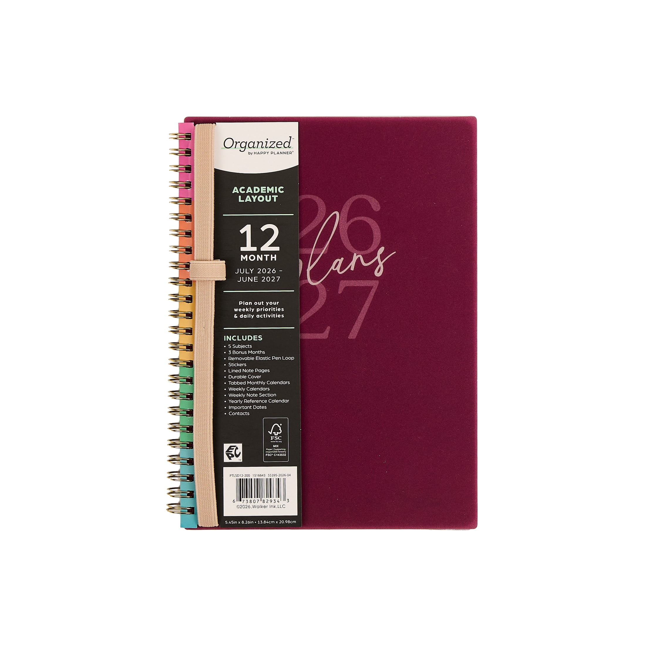 Organized by Happy Planner Monthly Weekly Medium Planner (5.45" x 8.26")Plum Plans 12-Month July 2026 - June 2027, Metal Twin Loop