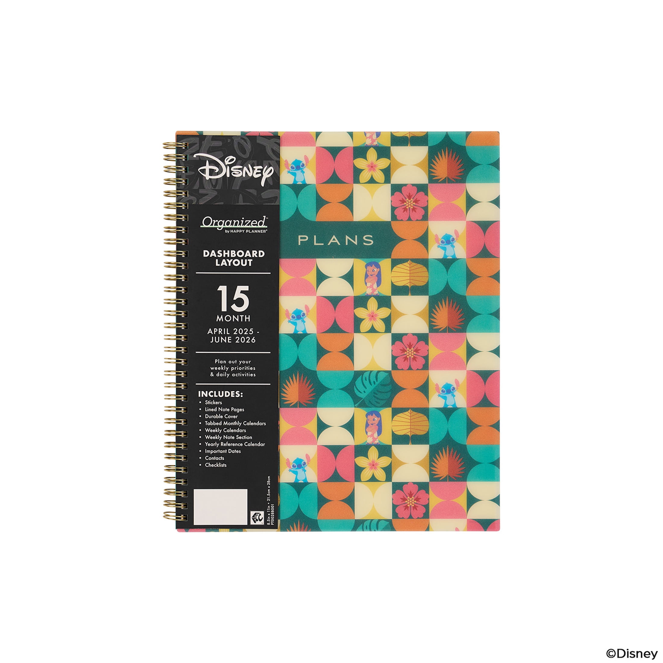 Organized by Happy Planner Stitch Big Dashboard Monthly Weekly Planner (8.5" x 11") 15-Month April 2025-June 2026, metal twin loop
