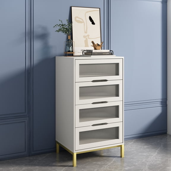 Organizedlife 4-Drawer Dresser with Acrylic Panels, Modern Storage Cabinet for Bedroom, Living Room, 21.1 x 15.7 x 38.0 Inches