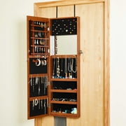 Organizedlife Mirror Cabinet Jewelry Organizer for Closet Hanging Wall-Mounted Door Mirror Cabinet Standing Brown