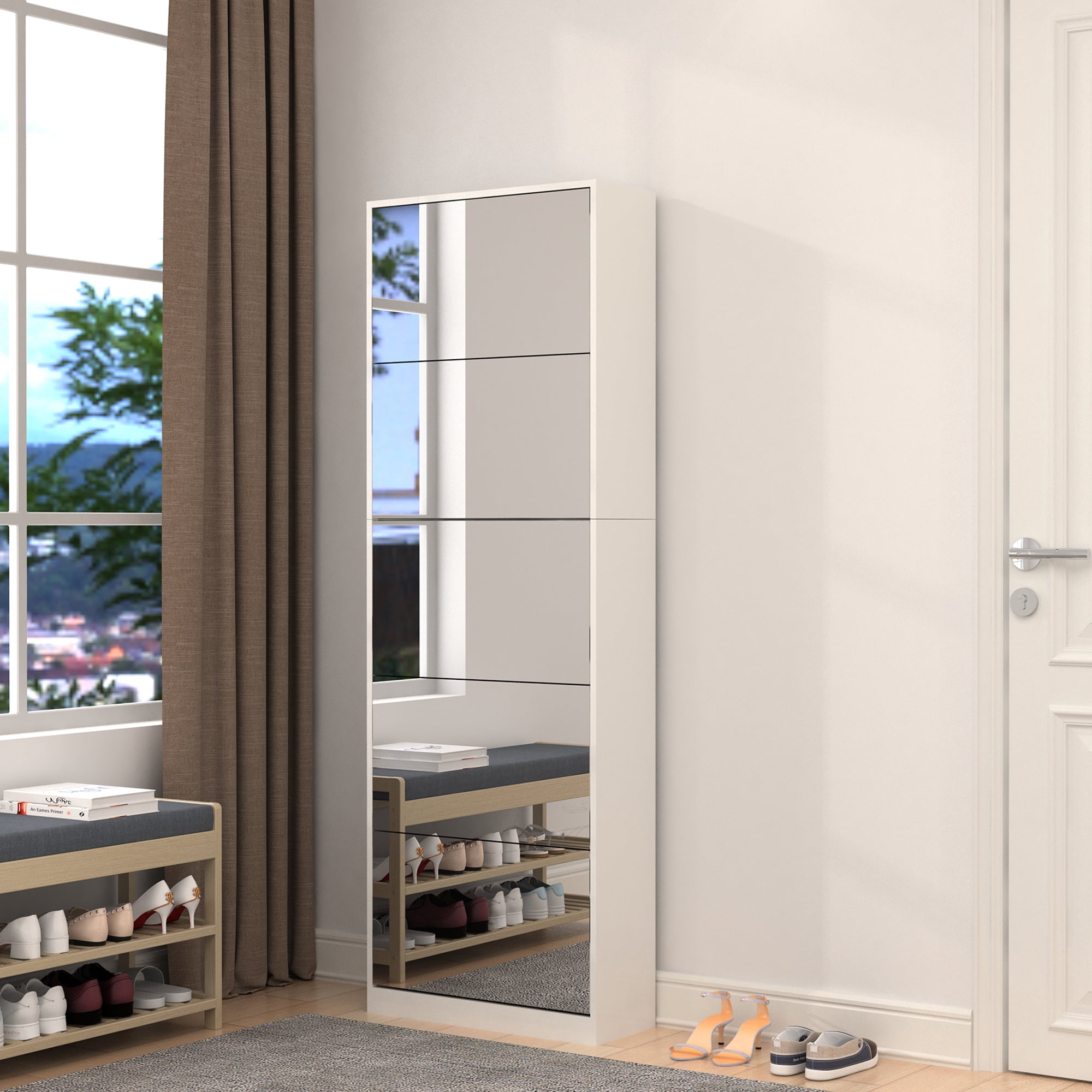 Organizedlife Modern Shoe Storage 5 Flip Wood Mirror Shoe