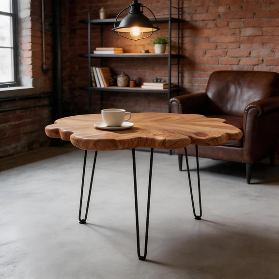 Organizedlife Natural Edge Coffee Table - 24" Live Edge Wood End Table with 3 Hairpin Legs, Rustic Accent Side Table, Plant Stand Nightstand for Living Room, Bedroom, Patio
