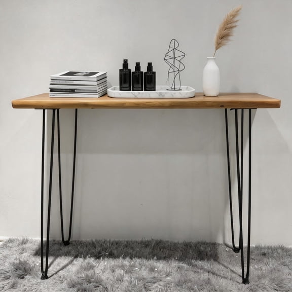 Organizedlife Natural Live Edge Solid Wood Console Table with Metal Hairpin Legs,Wood Finish