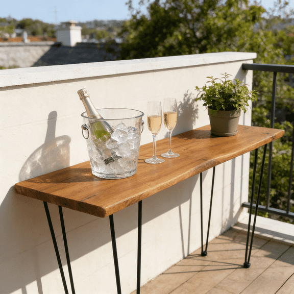 Organizedlife 43" Nature's Edge Solid Cedar Console Table, 200lb Capacity Live Edge Outdoor Bar Table with Rust-Resistant Hairpin Legs, Natural Brown