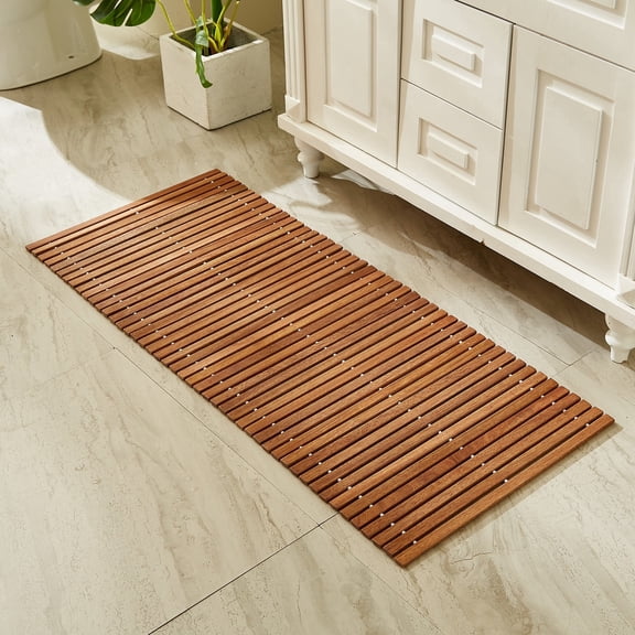 Organizedlife Roll & Fold Teak Wood Bath Mat 19.7×46.5 in – Compact Teak Wood Floor Mat for Home,Perfect New Year Gift,