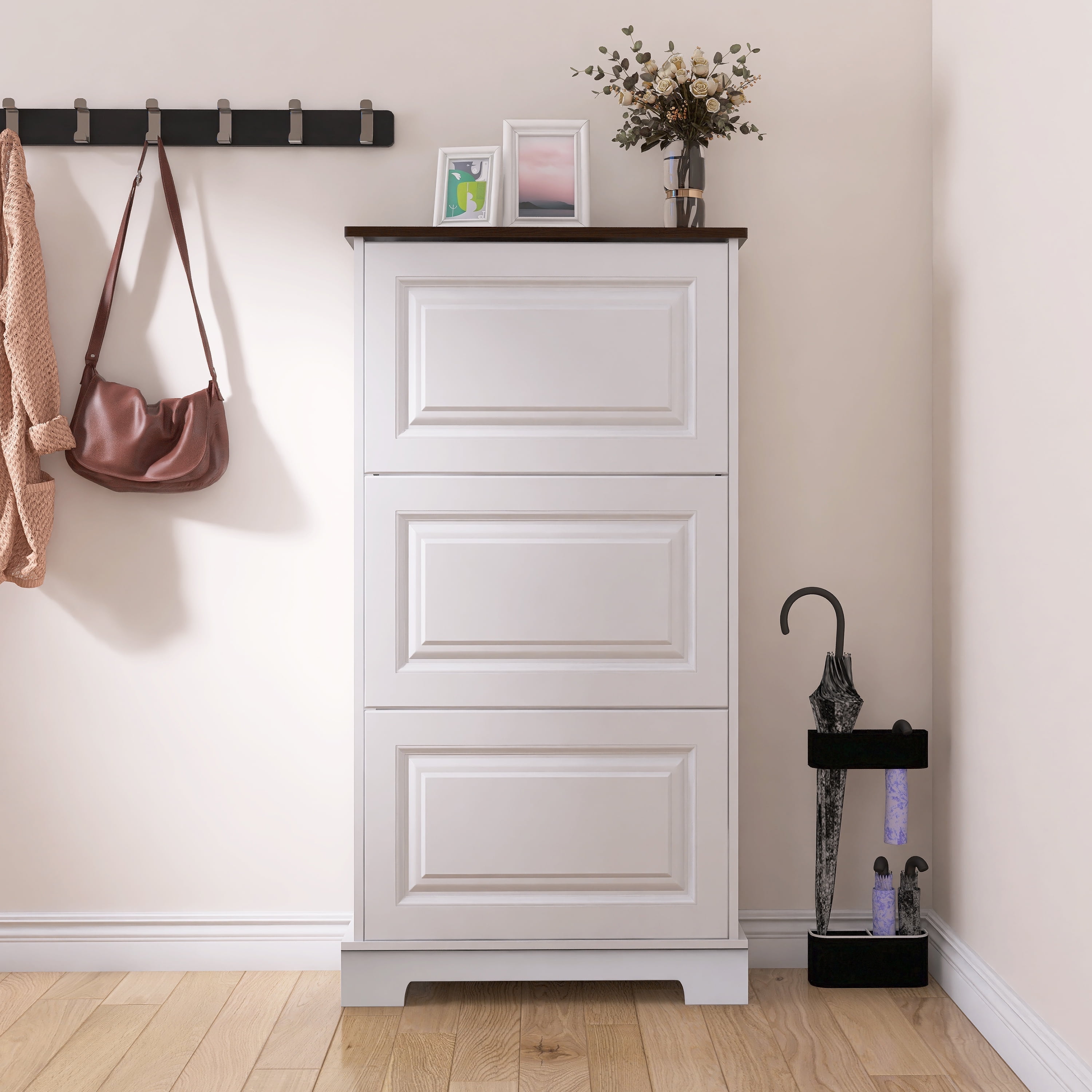 Organizedlife Shoe Cabinet with 3 Flip Drawers, Shoe Storage Organizer ...