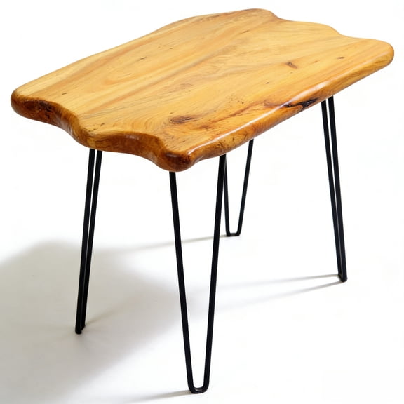 Organizedlife 28" Live Edge Solid Wood Side Table, Natural Cedar Log Coffee Table with Metal Legs, Weather-Resistant Accent Table for Patio, Garden or Living Room, Walnut Finish