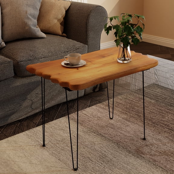 Organizedlife 28" Live Edge Side Table, Metal Hairpin Legs with Rubber Pads for Bedroom, Patio