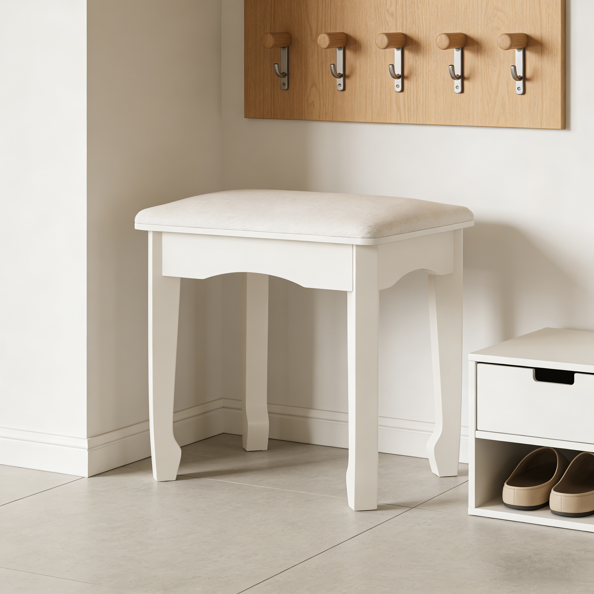 Organizedlife Upholstered Vanity Bench Seat, Makeup Stools for Vanity,Piano Bench with Padded Cushion for Bedroom Living Room, White