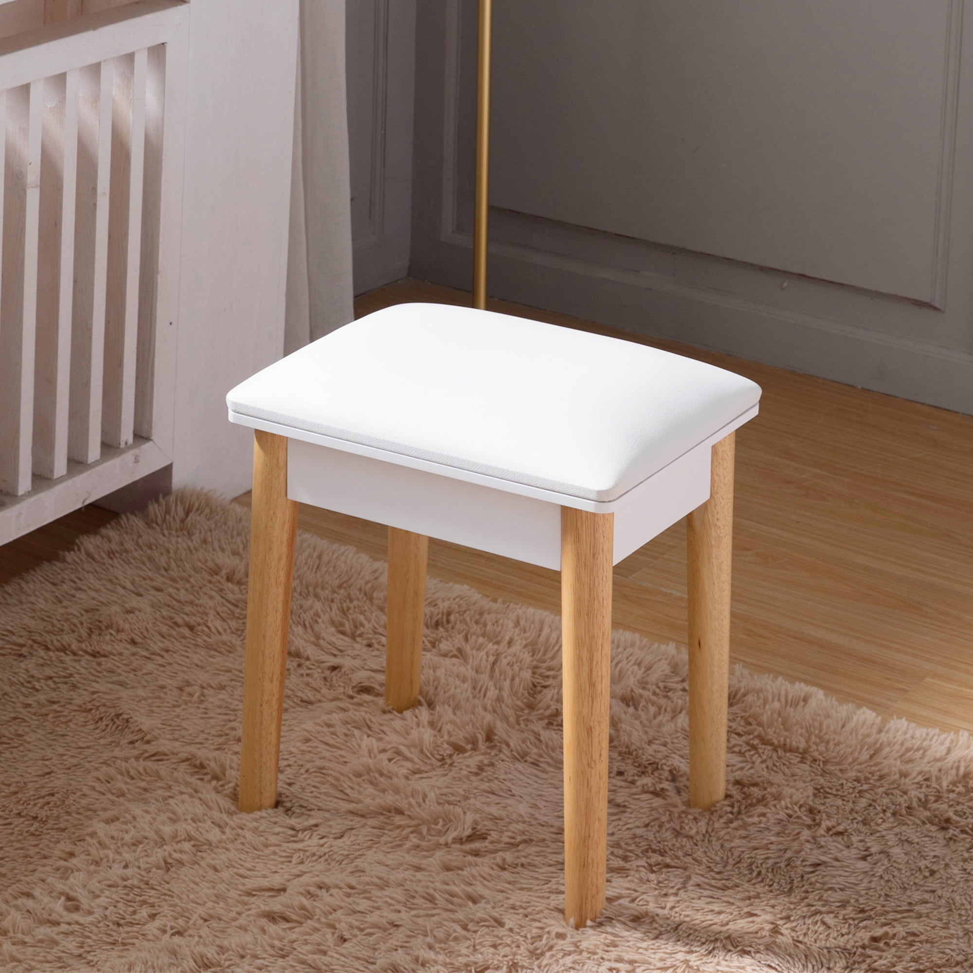 Organizedlife Vanity Stool,Makeup Table Solid Wood Stool,Cushioned Stool for Makeup Vanity Piano
