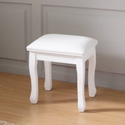 Organizedlife White Vanity Stool with Upholstered Seat and Solid Wooden Legs for Makeup Room, Bathroom, Living Room