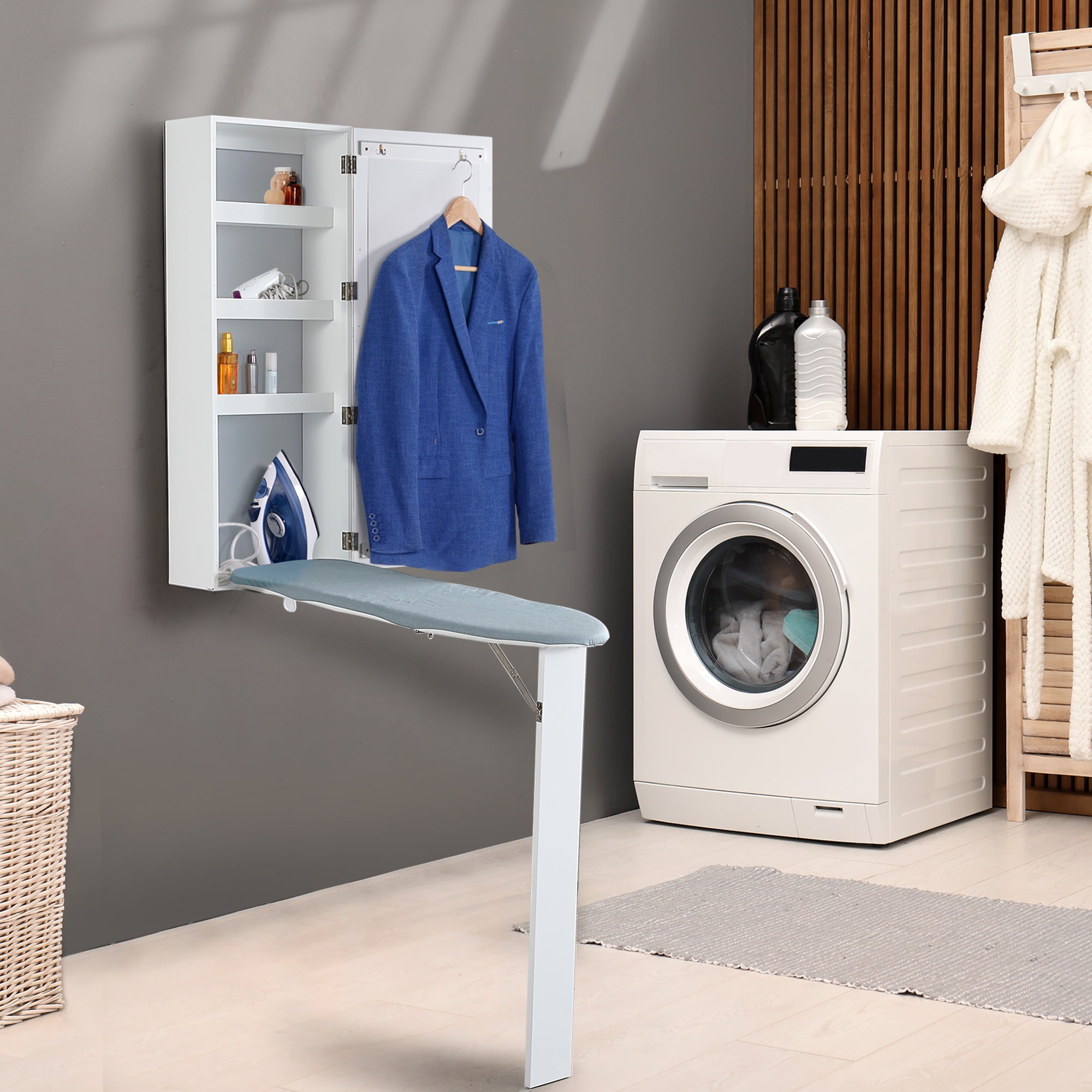 Organizedlife Wall Mounted Ironing Board with Hanging Space, Storage — free download