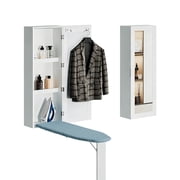 Organizedlife White Wall Mounted Ironing Board Cabinet with Mirror Door and Foldable Support Leg