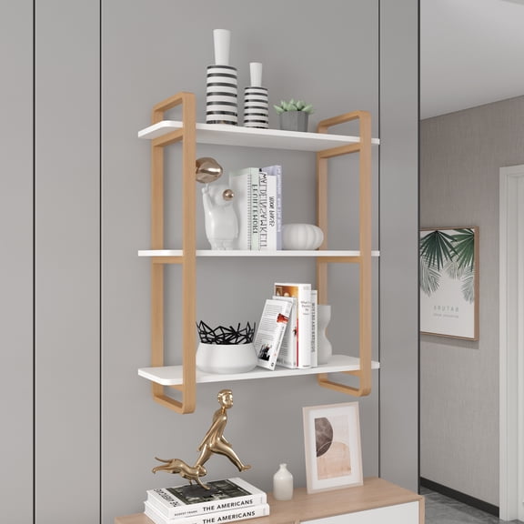 Organizedlife Wall Mounted or Freestanding Office Hutches, 3-Tier Wooden Storage Shelf, Modern Space-Saving Organizer for Home Office & Study Room