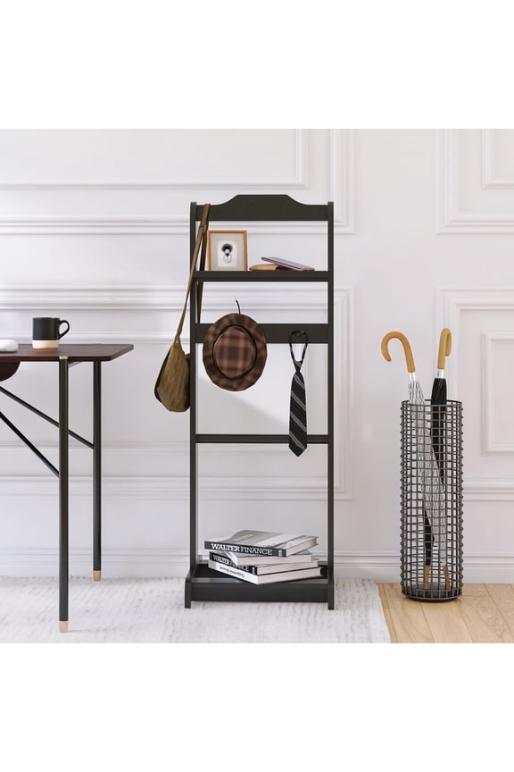Wooden Valet Stand with Metal Hanger and Storage Drawer