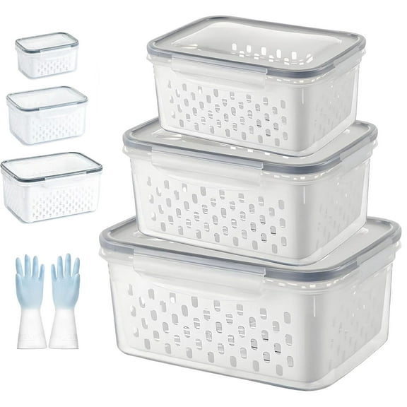 KANOHENO Organizeh Food Storage Box - Clear Plastic Berry Basket for Fridge w/ Removable Lid ,Ventilated Double-Layer Drainage Design,Fruit & Vegetable Storage Containers for Indoor/Outdoor Use
