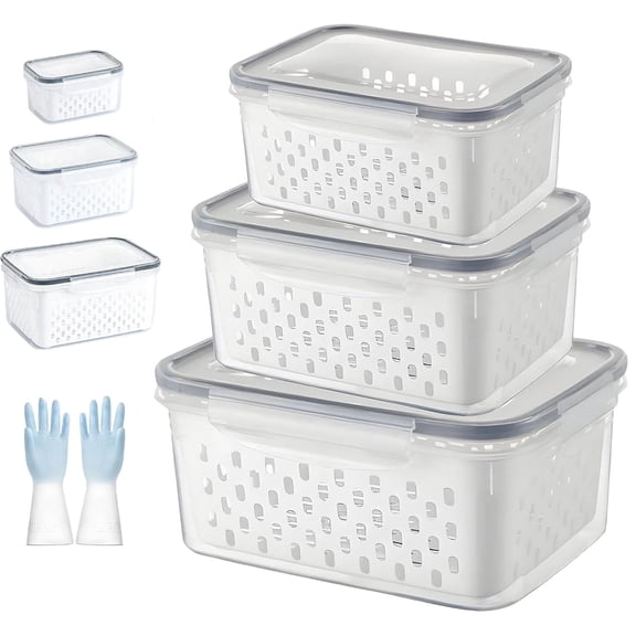 KANOHENO Food Storage Box - Clear Plastic Berry Basket for Fridge w/ Removable Lid ,Ventilated Double-Layer Drainage Design,Fruit & Vegetable Storage Containers for Indoor/Outdoor Use