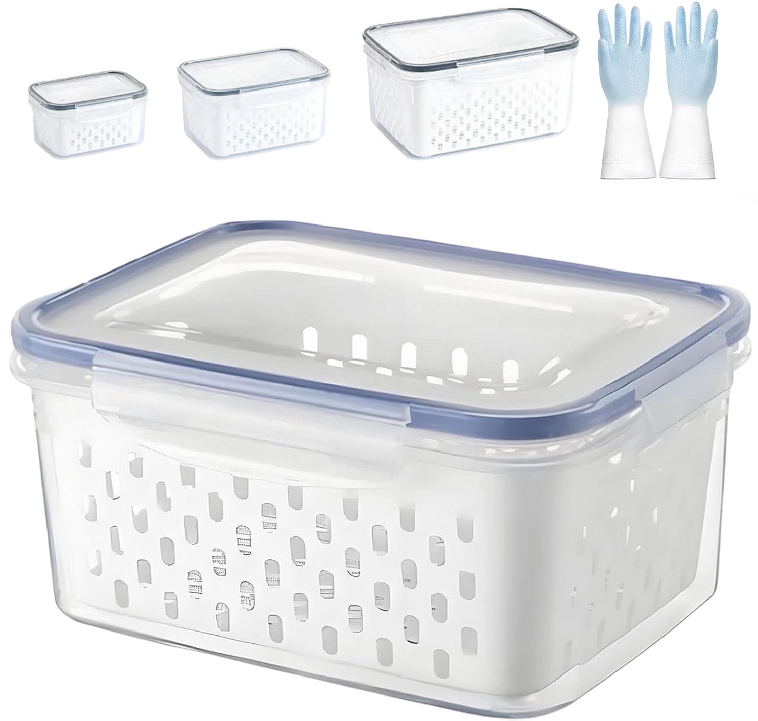 KANOHENO Food Storage Box - Clear Plastic Berry Basket for Fridge w/ Removable Lid ,Ventilated Double-Layer Drainage Design , Fruit & Vegetable Storage Containers for Indoor/Outdoor Use