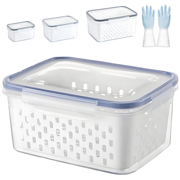 KANOHENO Food Storage Box - Clear Plastic Berry Basket for Fridge w/ Removable Lid ,Ventilated Double-Layer Drainage Design , Fruit & Vegetable Storage Containers for Indoor/Outdoor Use