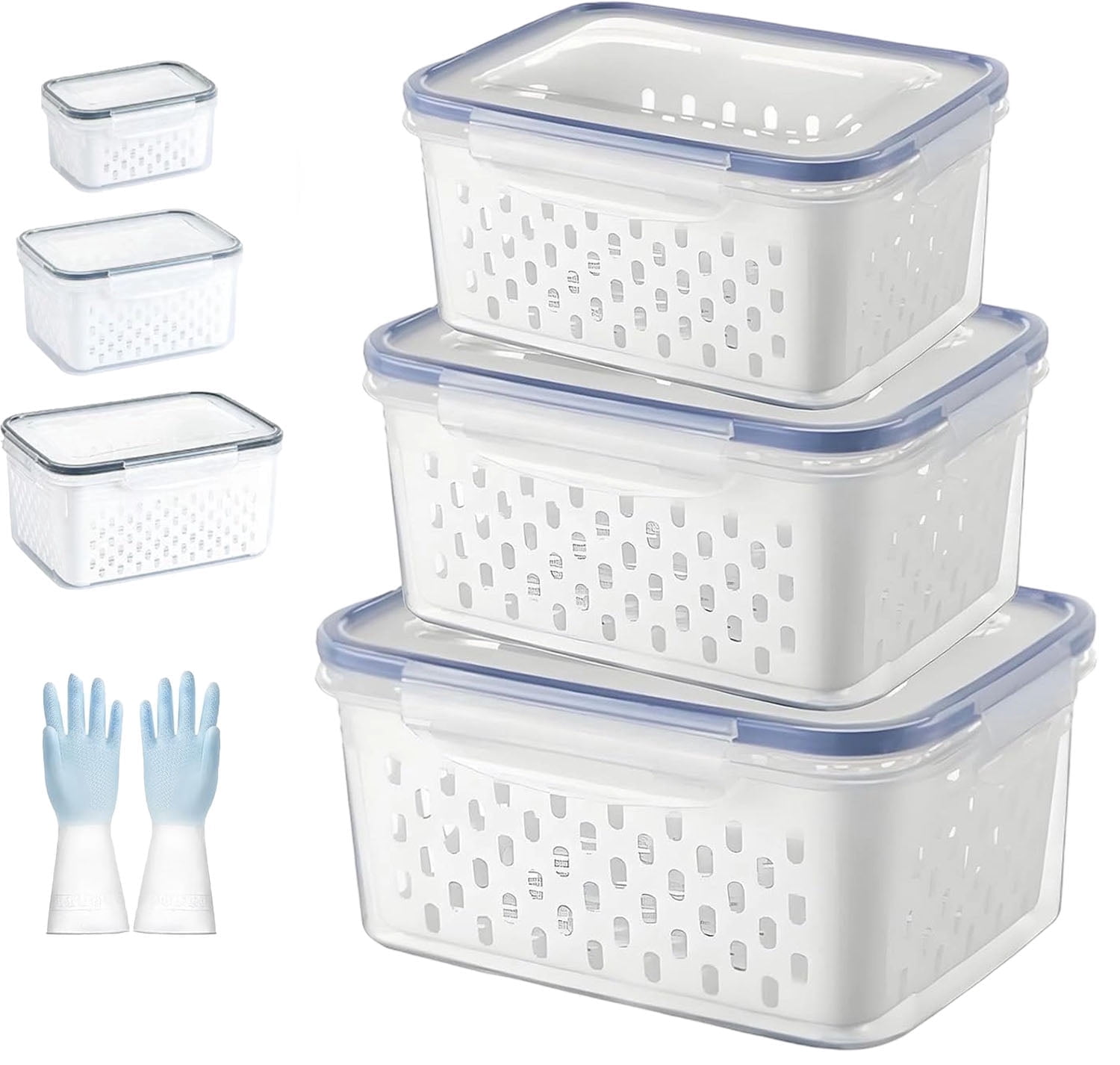 KANOHENO Food Storage Box - Clear Plastic Berry Basket for Fridge w/ Removable Lid ,Ventilated Double-Layer Drainage Design , Fruit & Vegetable Storage Containers for Indoor/Outdoor Use