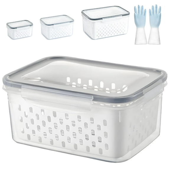 Organizeh Food Storage Box - Clear Plastic Berry Basket for Fridge w/ Removable Lid ,Ventilated Double-Layer Drainage Design , Fruit & Vegetable Storage Containers for Indoor/Outdoor Use