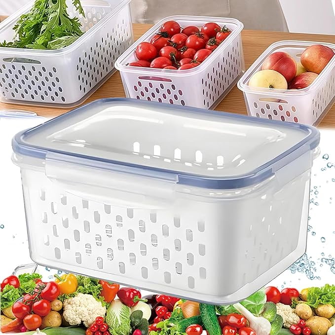 Household Transparent Plastic Food Storage Box - Including Drain Basket Multi Functional Freshness Containers 4 1 Multipurpose Containers Keep Food Fre