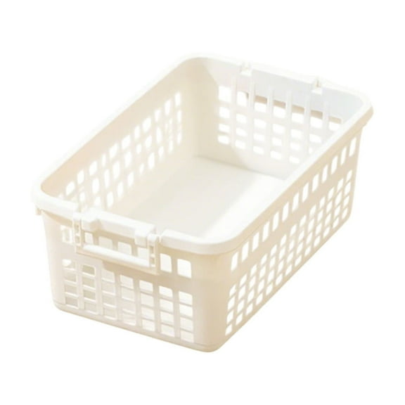 Organizer Basket, White Plastic Storage Box with Handles, Stackable Home Storage for Kitchen Pantry Bedroom Office, Versatile Use for Snacks, Toys, Books, Fruits, High-Quality Polypropylene, White