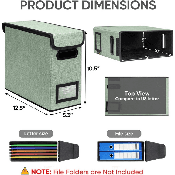 Organizer Box with Lid, Collapsible File Folder Organizer with Plastic Slide, Hanging File Folder Box for Office Document Storage (2 Pack, Green, S)