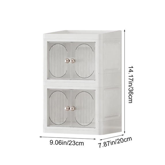 Organizer Clear Foldable Storage Cabinet, 2-Tier Desktop Organizer with Double Doors, Makeup and Skincare Organizer, No-Tool Assembly Stackable Cabinet, Transparent Plastic Shelves Unit
