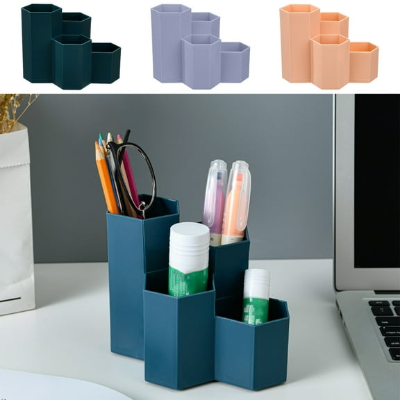 Organizer Desk Caddy Multifunctional Storage Tray | Home Office Supplies Holder | Art Pencil Brush Compartment | Plastic | 1 Piece | 6.1x4.6x4.3in | Navy Orange Purple | Bathroom Countertop