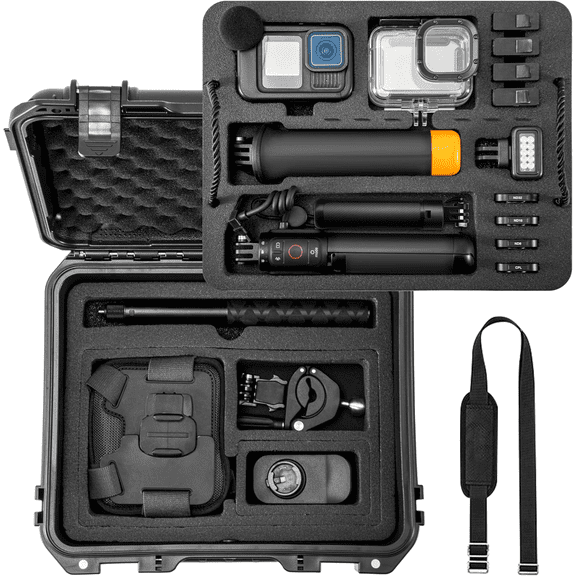 Organizer Hard Case For Gopro Hero 13/12/11/10/9/8 Creator Edition Odorless Compatible with Media Mod/Volta/Chest Mount/ Accessories Waterproof Travel Storage Carrying Case 12.4*4.7*10.4inch