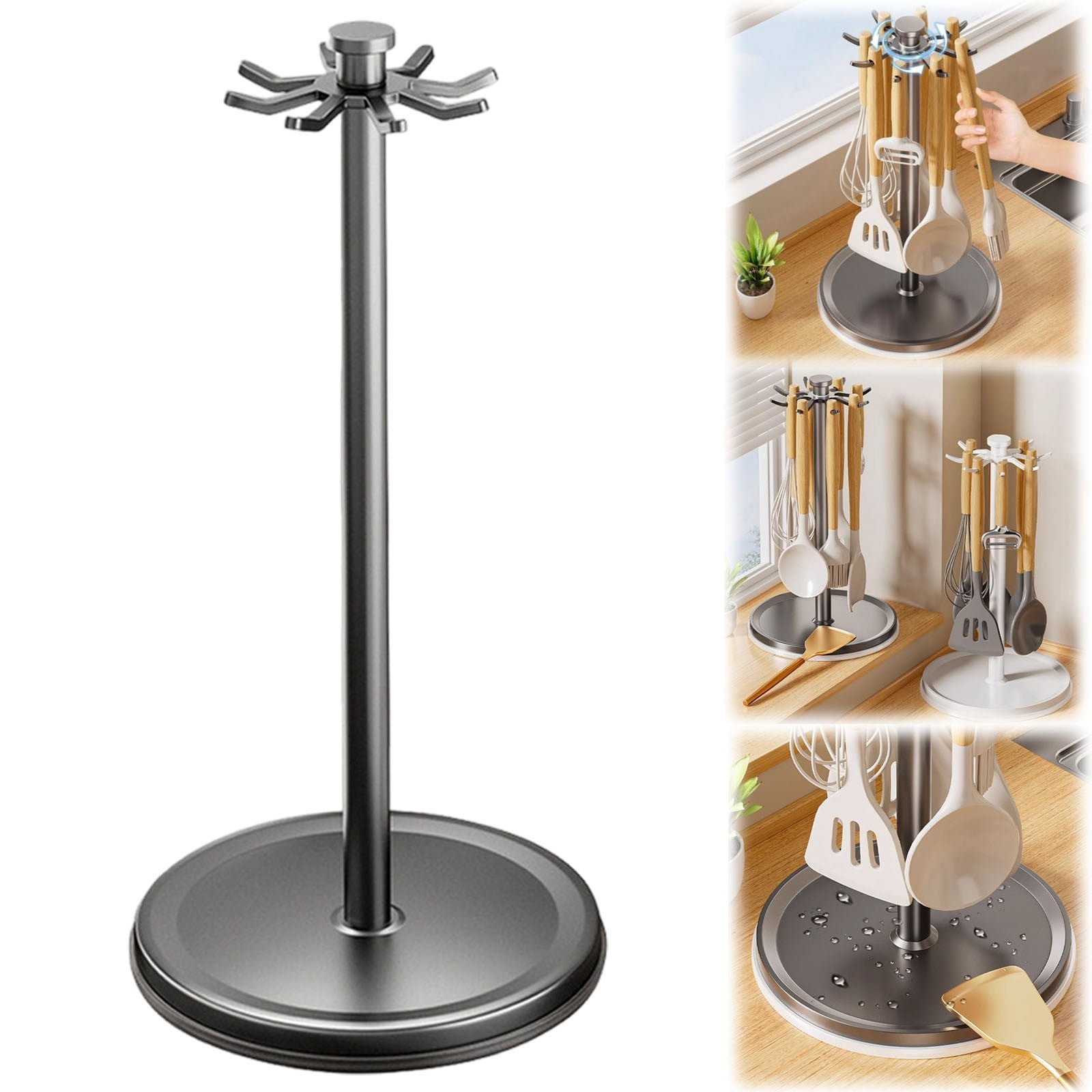Organized Utensil Racks Organizer Rack Rotatable Utensil Holder With 8 Hooks And 360 Rotation ...
