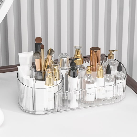 Organizer, Rotating Storage Tray, Clear Plastic Design, 360-Degree Spin for Easy Access, Multifunctional for Vanity Table and Bathroom Counter, for Personal and Professional Use