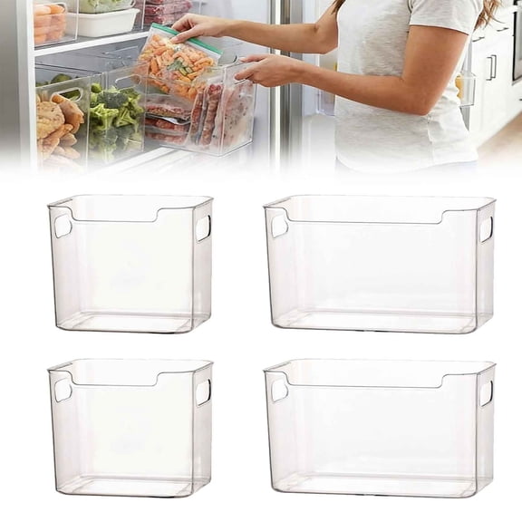 Organizer Storage Bins - Clear Stackable Plastic Freezer Baskets with Handles, Kitchen Cabinet & Pantry Fridge organizers for Meat Produce, Ccwuwei