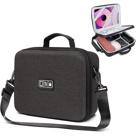 Organizer Travel Case Large, Hard Case for Electronics with Strap, Fits for iPad (Up to 11''), Tech Gifts