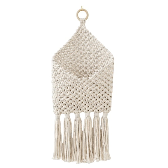 Organizer Wall Mounted, Handmade Hanging Woven Basket for Boho Home Office Decor, Over the Door Key Letter Envelope File Holder for Entryway Hallway, White