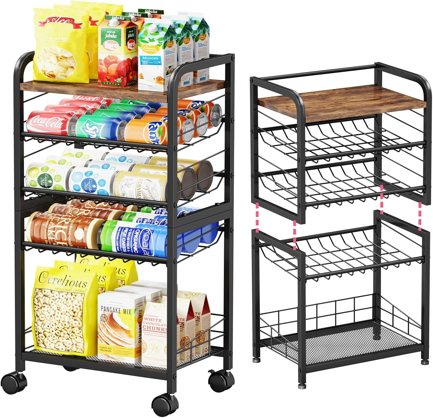 Organizer for Pantry - Stackable Rolling Snack Cart, Soda Can Organizer ...