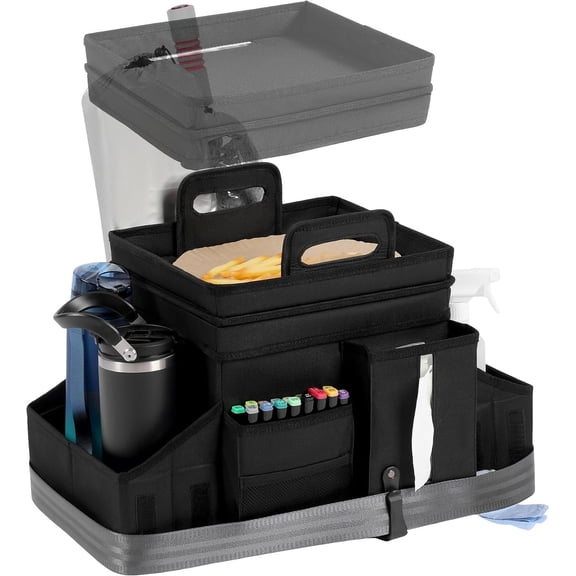 Organizers and Storage for Backseat & Front Seat - Collapsible w/Headrest Strap, Leakproof Cooler, Lid & Cup Holders | Fits Passenger Seat, Easy-Access Travel Snacks & Drinks