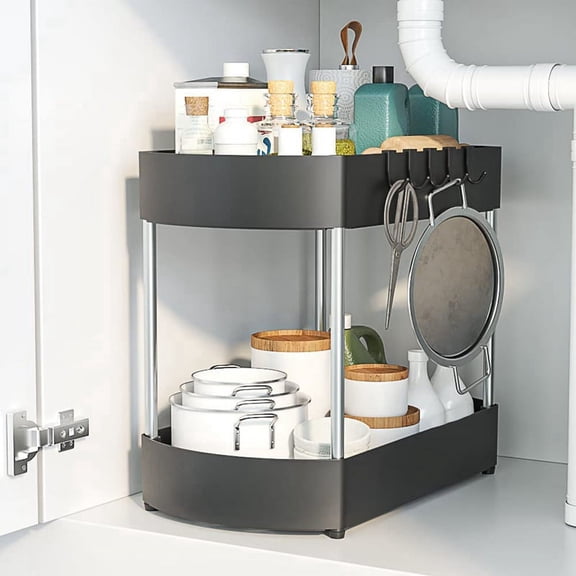 Organizers Storage, Bathroom Shelf Basket, 2 Tier and Storage Rack with Hooks