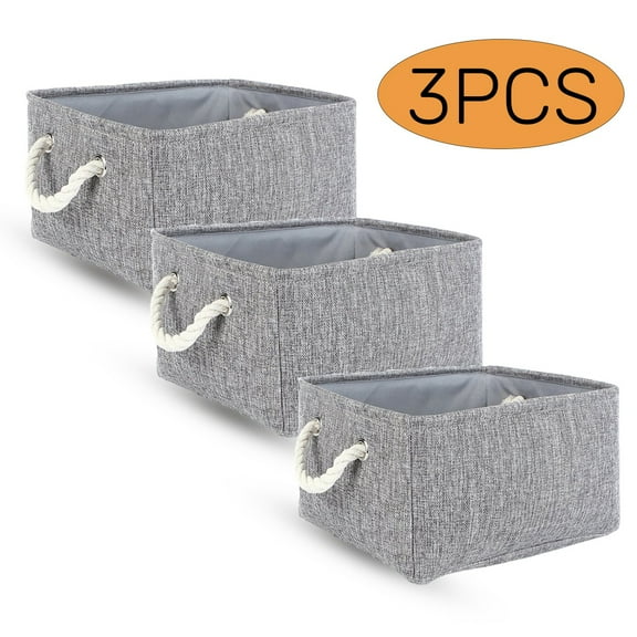 Organizing Baskets for Shelves Cube Fabric Storage Bins Collapsible Storage Basket for Organizin Nursery Toy Decorative Large Linen Closet Organizers with Handles Grey S 3-Pack
