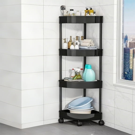 Organizing and Storing - Bathroom Corner Storage Shelf Organizer With Detachable 4 Tiers Rolling Wheels And Drainage Holes Bathroom Storage & Organization