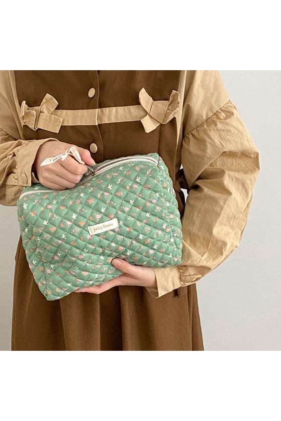 Organizing and Storing - Kawaii Makeup Bag, Cotton Makeup Bag Fragmentary Makeup Zipper Korean Quilted Travel Organizer Portable Cute Beauty Case Floral Print Large Capacity Storage Trunks & Bag