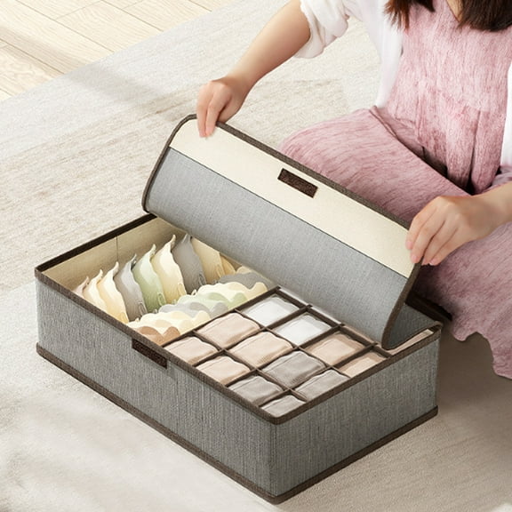 Organizing and Storing - Sock Underwear Storage Case With Lid, 17/13 Cells Fabric Divider Drawer Organizer, Foldable Closet Storage Boxes For Socks, Bras, Ties, Towels, Scarves Storage