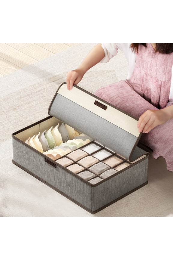 Organizing and Storing - Sock Underwear Storage Case With Lid, 17/13 Cells Fabric Divider Drawer Organizer, Foldable Closet Storage Boxes For Socks, Bras, Ties, Towels, Scarves Storage
