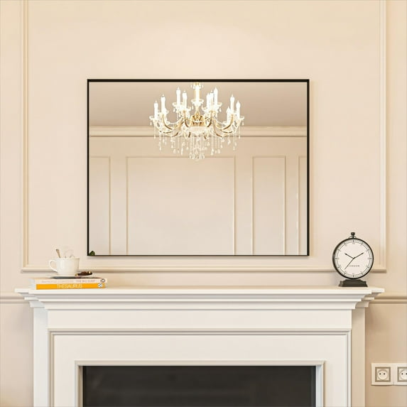 Organnice Aluminum Rectangle Framed Tempered Glass Wall-mounted Mirror 40"*32" - Black